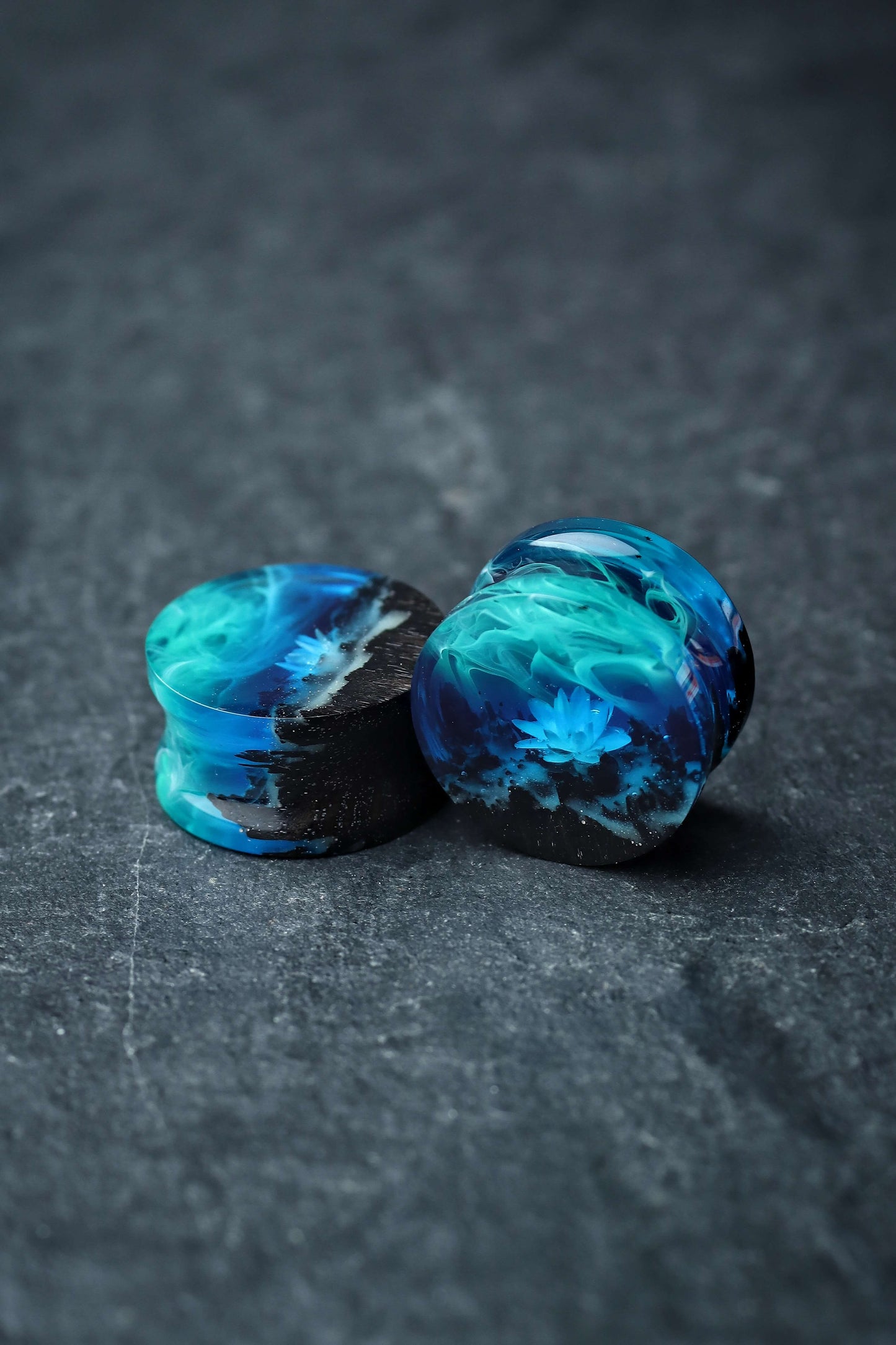 Wood Resin Floral Plug Earrings – Glow-in-Dark Gauges