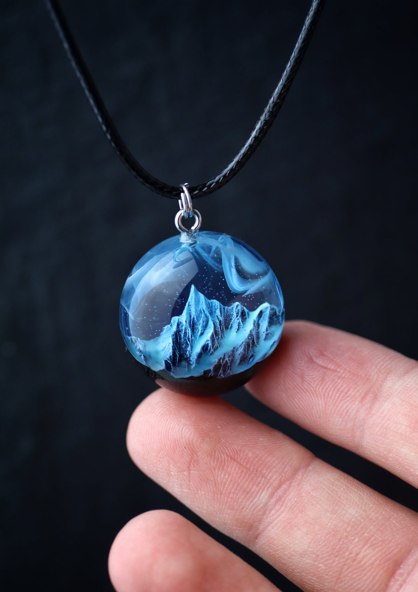 Epoxy resin and wood Blue Round Mountain pendant