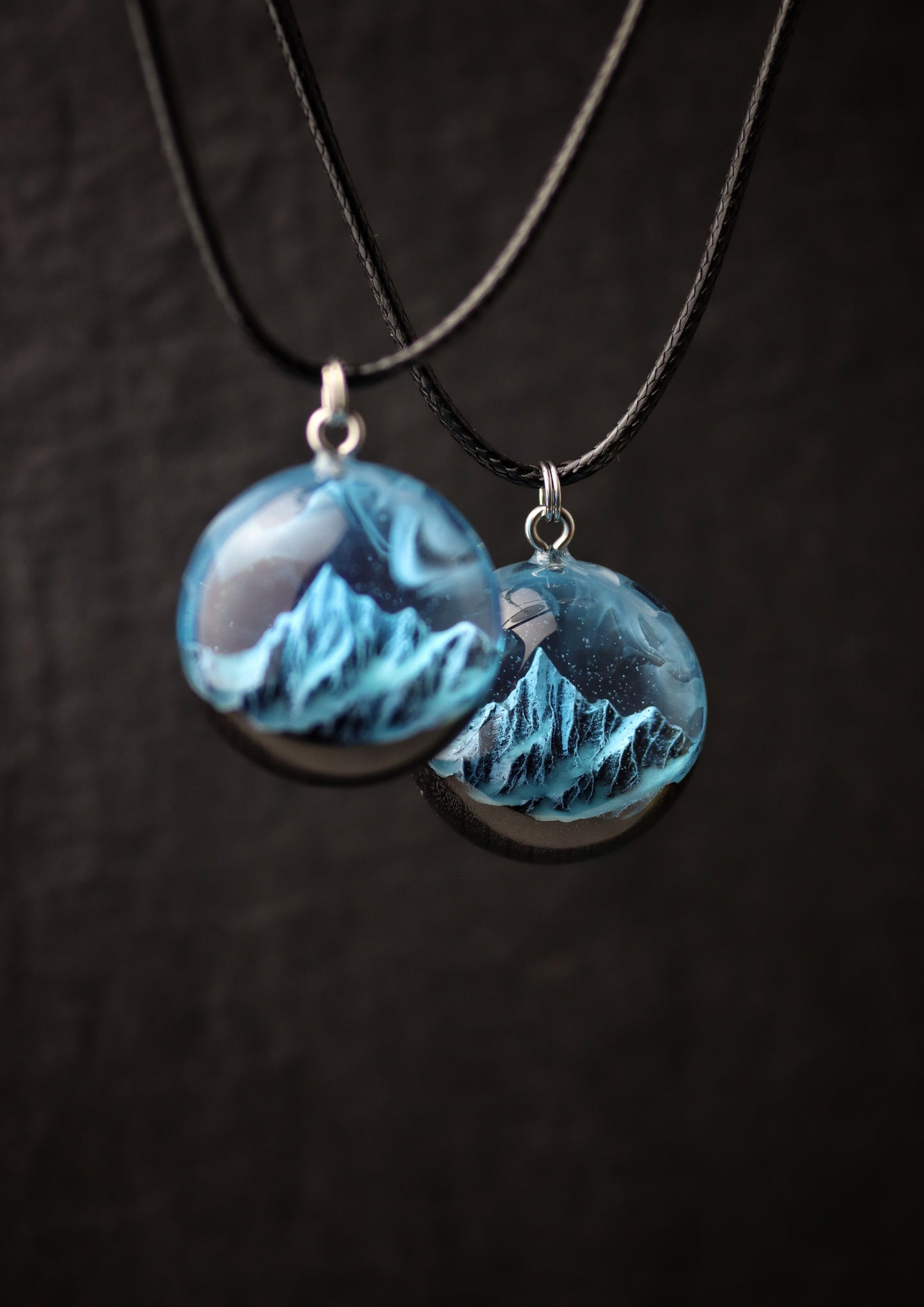 Epoxy resin and wood Blue Round Mountain pendant