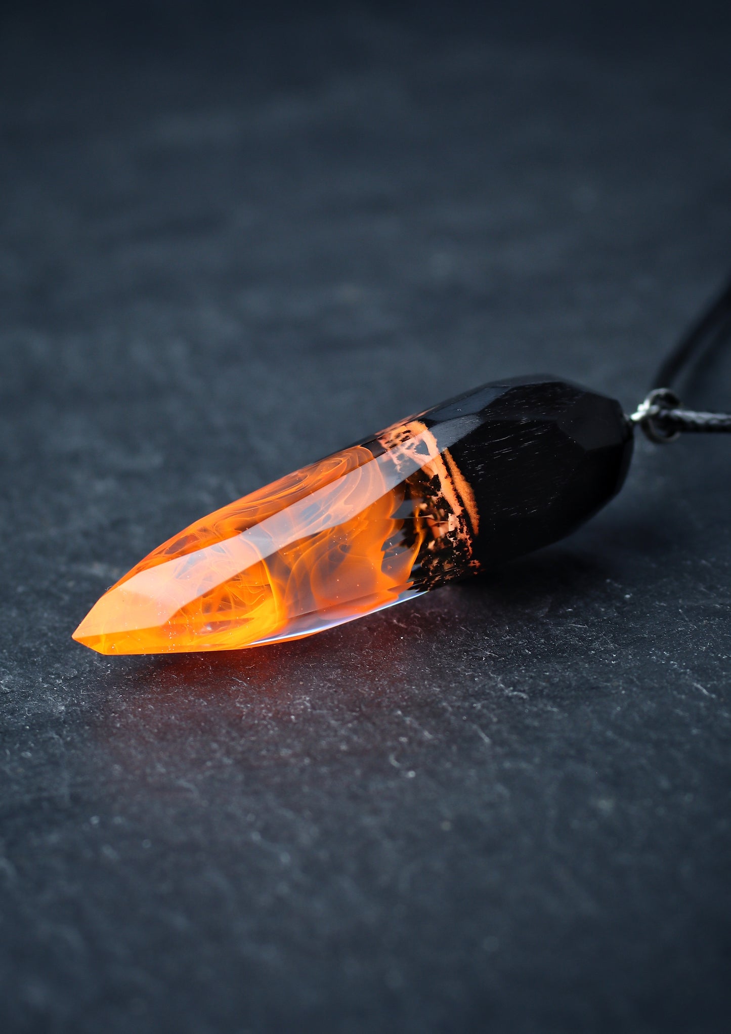 Epoxy resin and wood Fire Faceted Crystal pendant