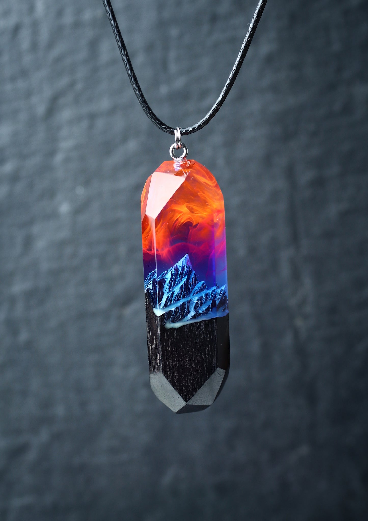Epoxy resin and wood Nightfall Mountain Long pendant