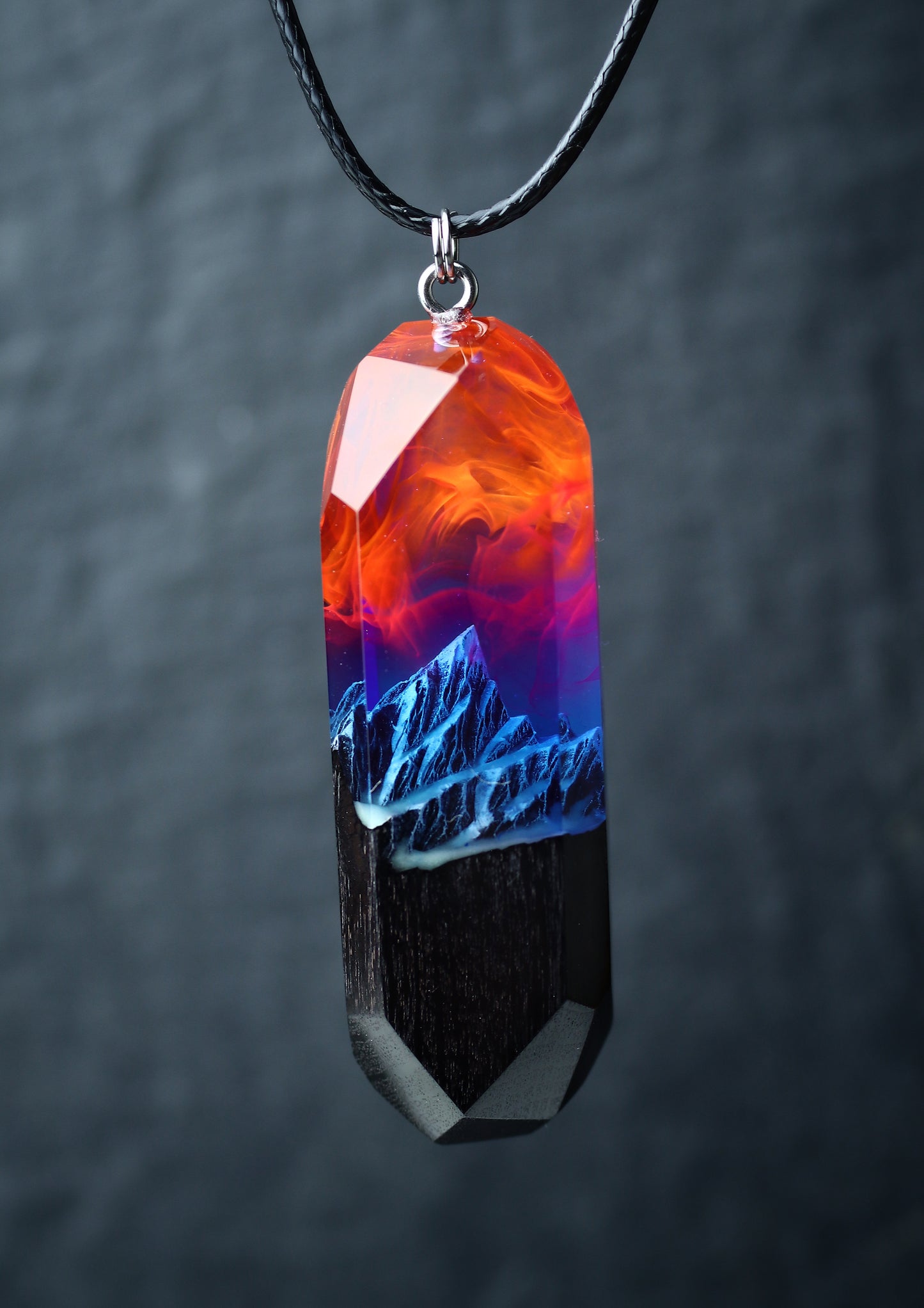 Epoxy resin and wood Nightfall Mountain Long pendant