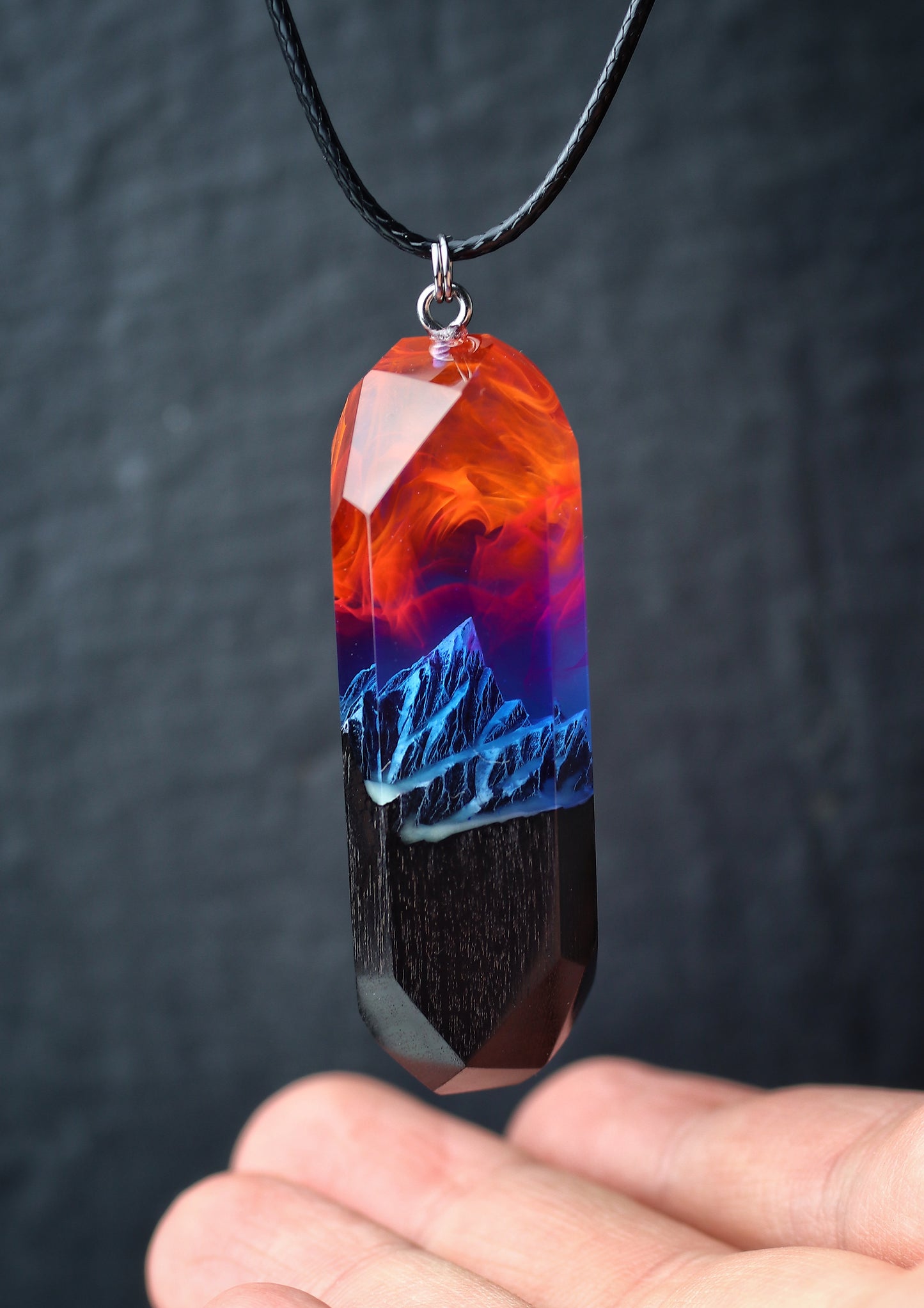Epoxy resin and wood Nightfall Mountain Long pendant