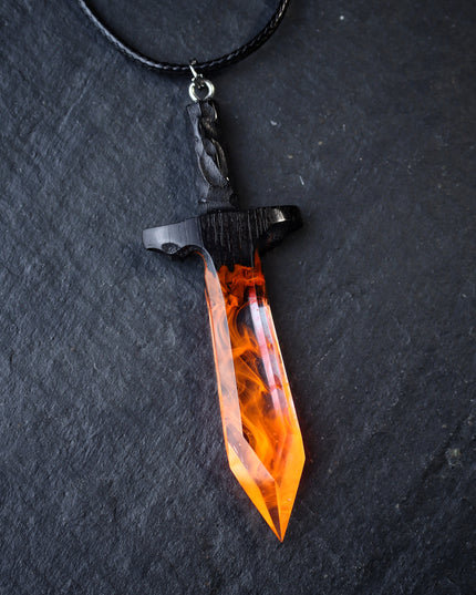 Epoxy resin and wood Fire Sword pendant