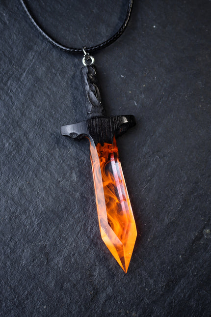 Epoxy resin and wood Fire Sword pendant