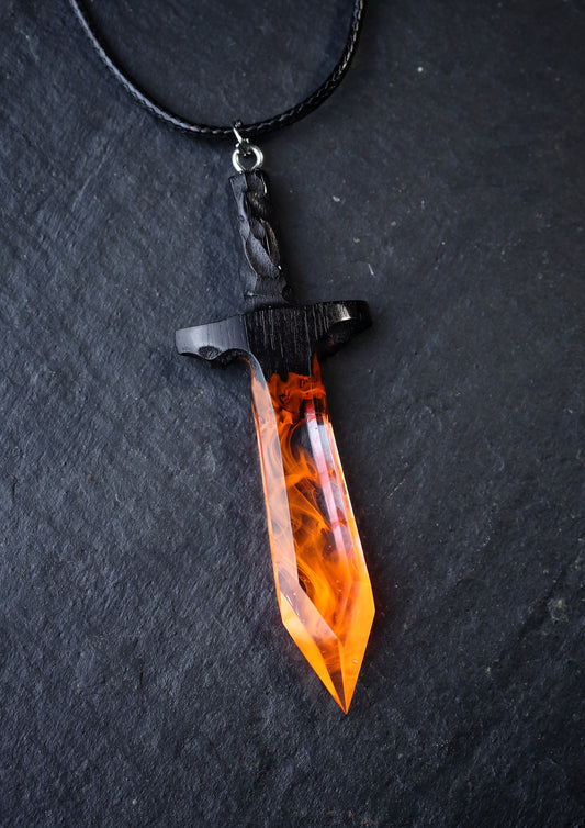 Epoxy resin and wood Fire Sword pendant