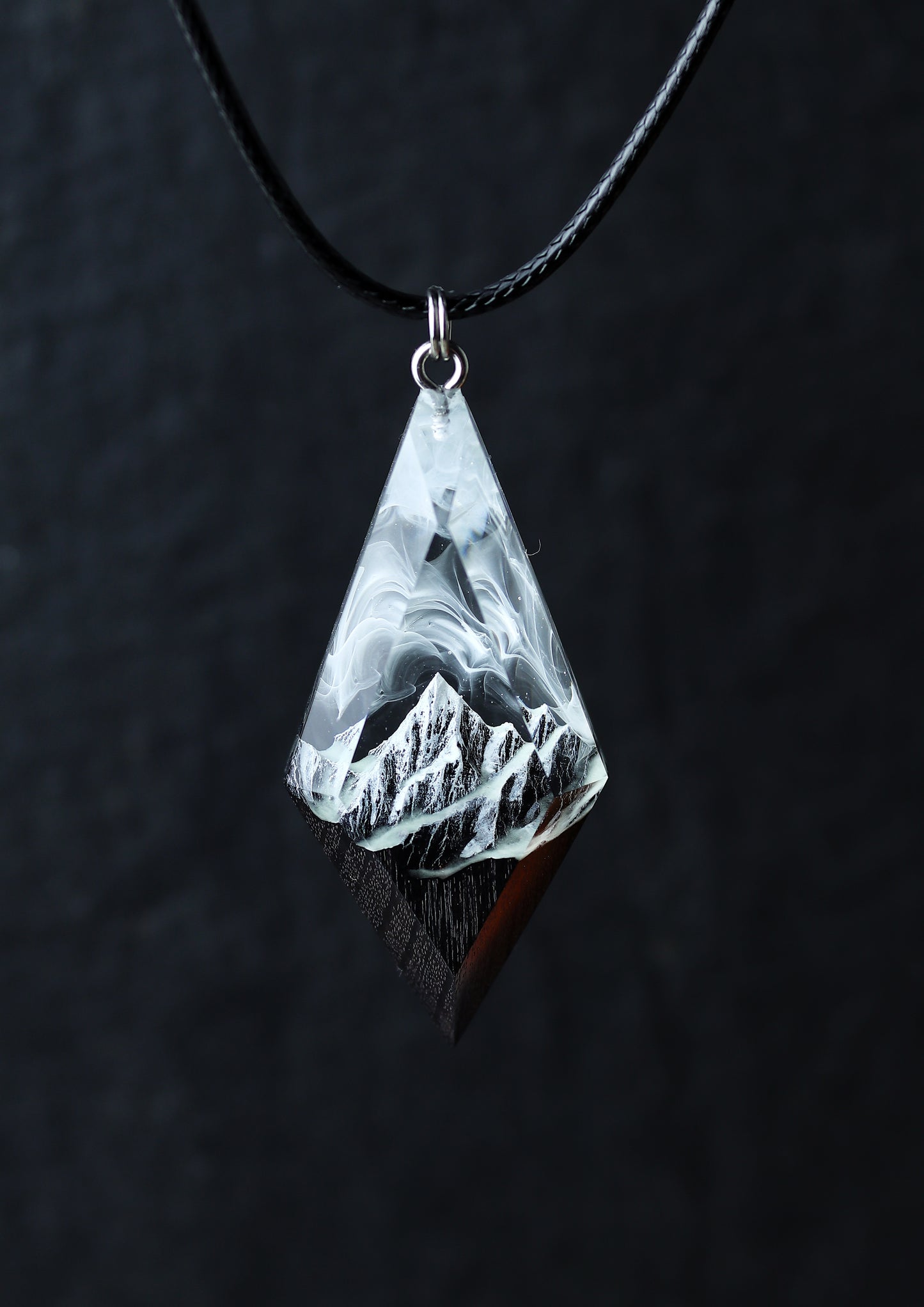 Epoxy resin and wood Mountain Pass pendant - Glow in the dark