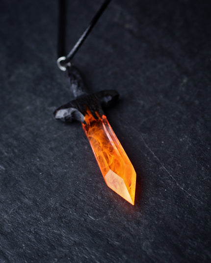 Epoxy resin and wood Fire Sword pendant