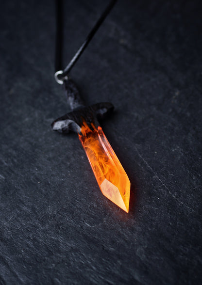 Epoxy resin and wood Fire Sword pendant