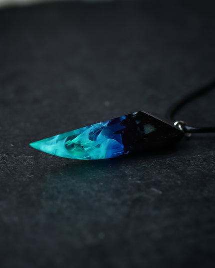 Epoxy resin and wood Northern lights Fang pendant