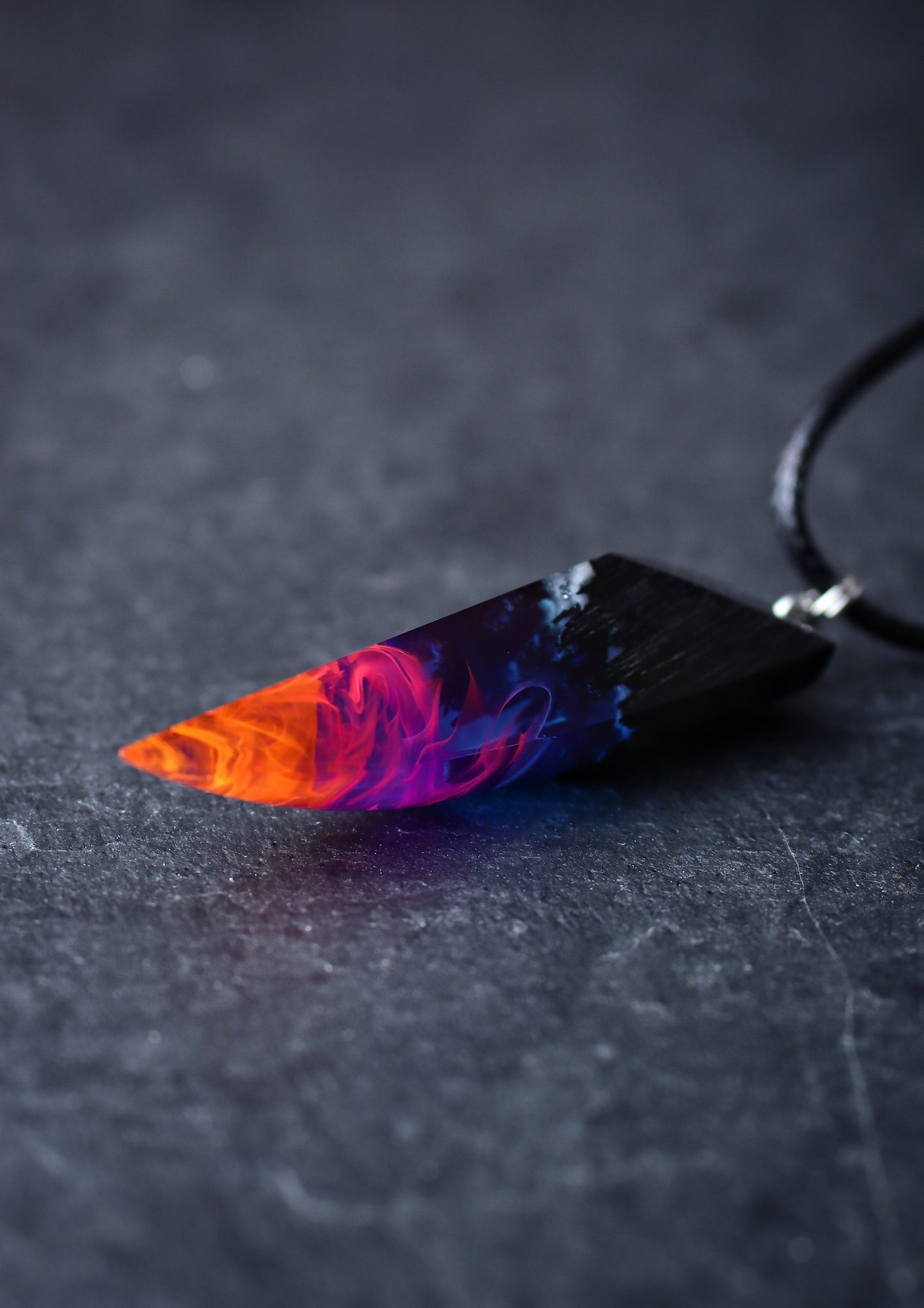 Epoxy resin and wood Nightfall Fang pendant