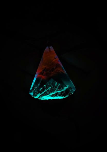 Epoxy resin and wood Mountain Nightfall pendant Rhombus