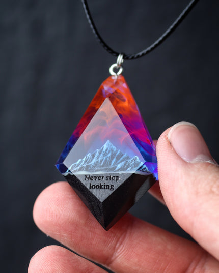 Epoxy resin and wood Mountain Nightfall pendant Rhombus