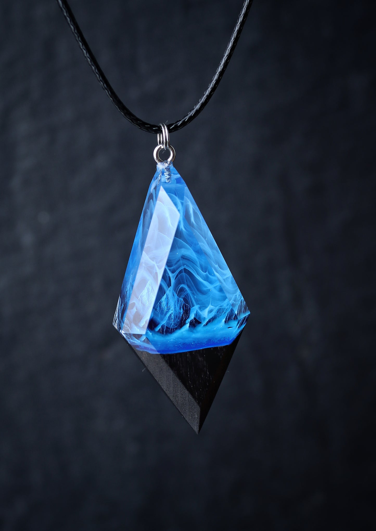 Epoxy resin and wood Mountain Panorama Blue pendant