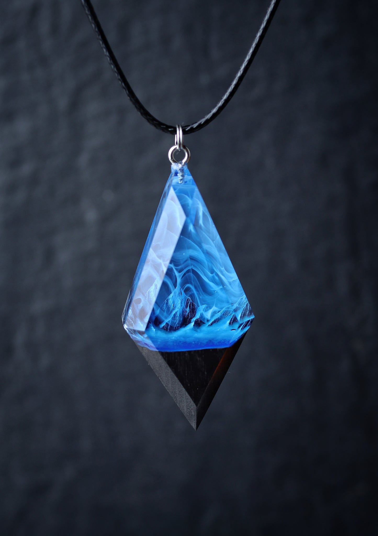 Epoxy resin and wood Mountain Panorama Blue pendant