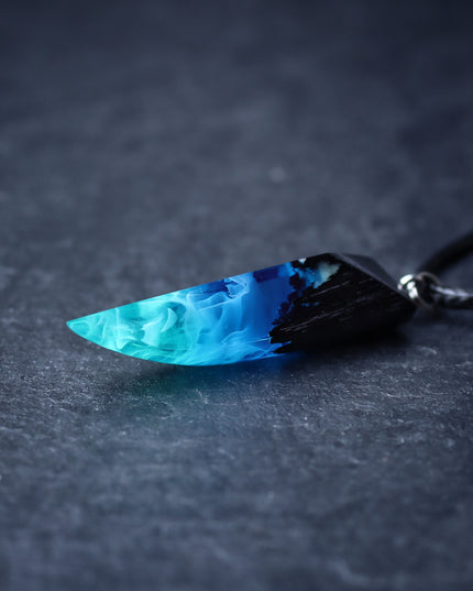 Epoxy resin and wood Northern lights Fang pendant