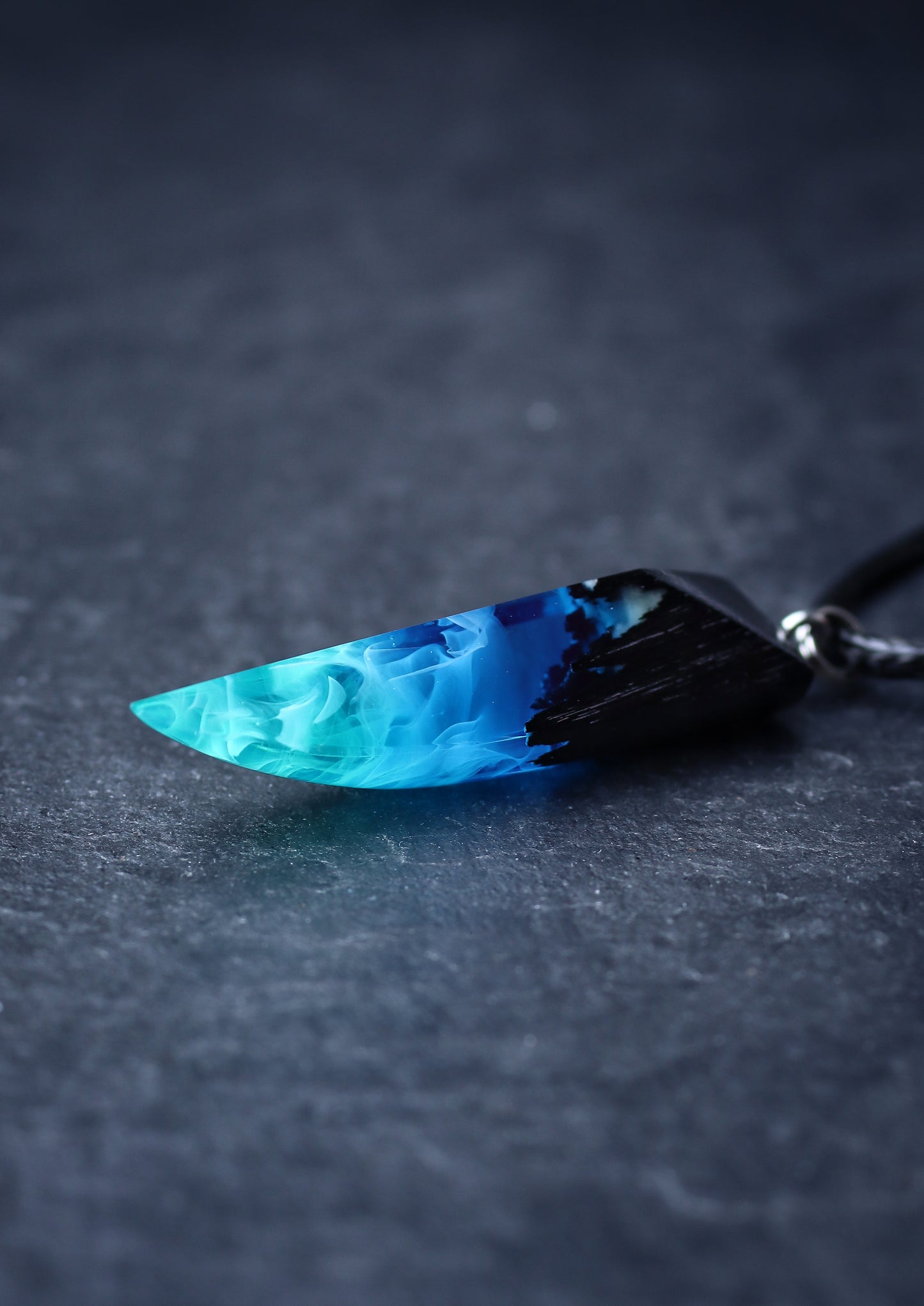 Epoxy resin and wood Northern lights Fang pendant