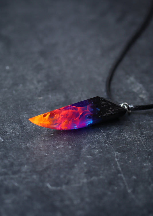 Epoxy resin and wood Nightfall Fang pendant