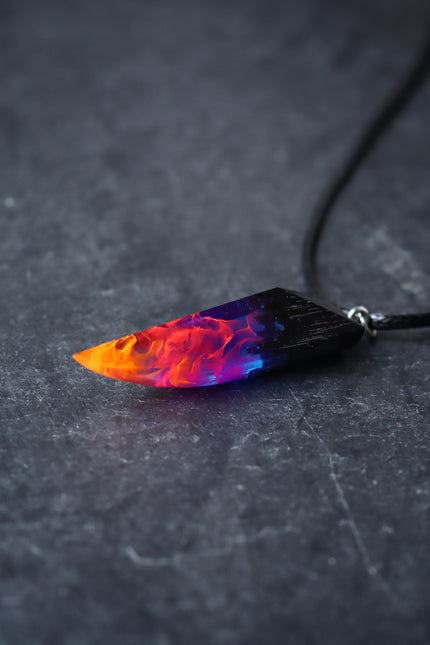 Epoxy resin and wood Nightfall Fang pendant