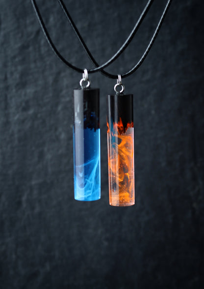 Epoxy resin and wood Ice & Fire Cylindrical Couple pendant