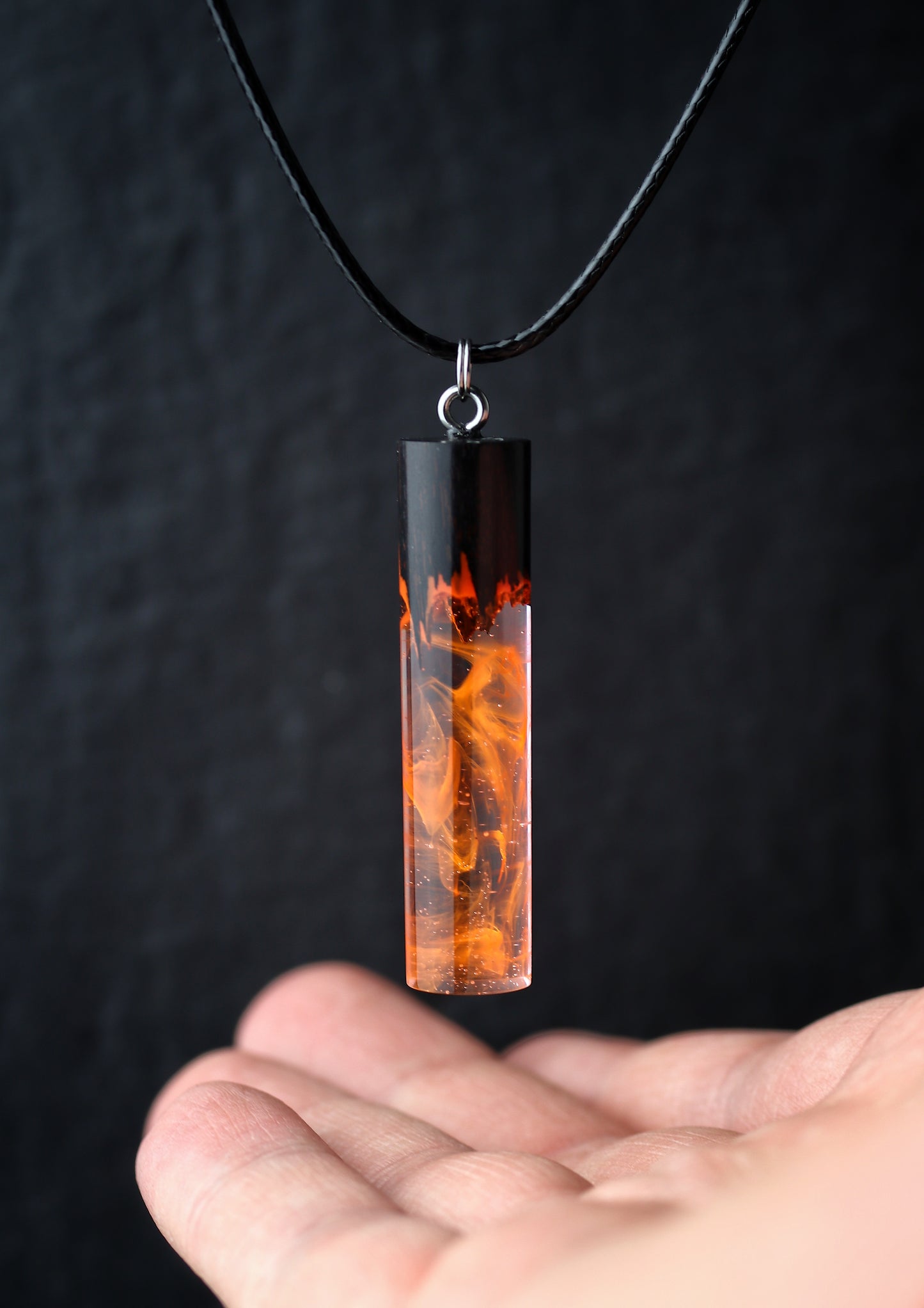 Epoxy resin and wood Ice & Fire Cylindrical Couple pendant