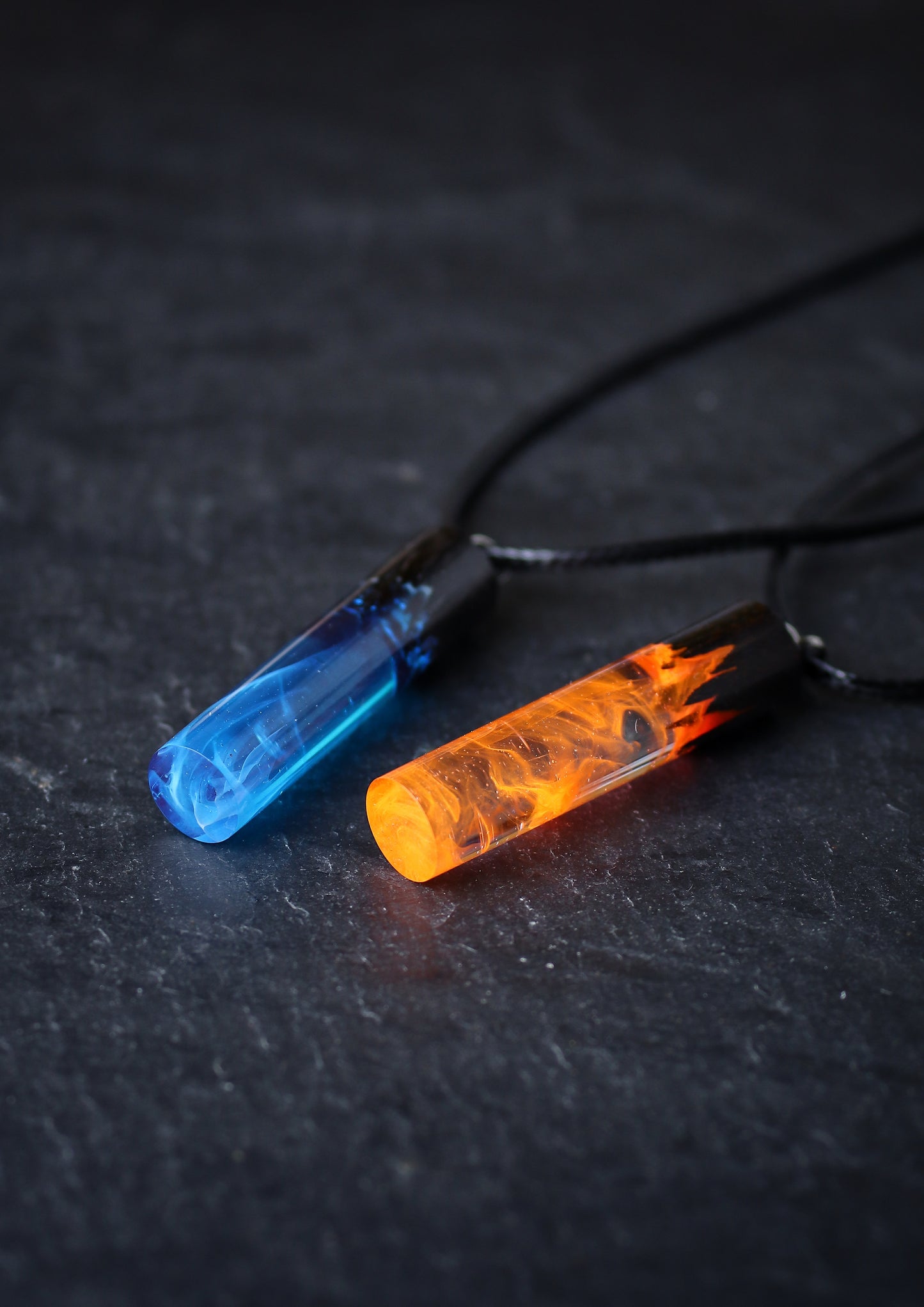 Epoxy resin and wood Ice & Fire Cylindrical Couple pendant