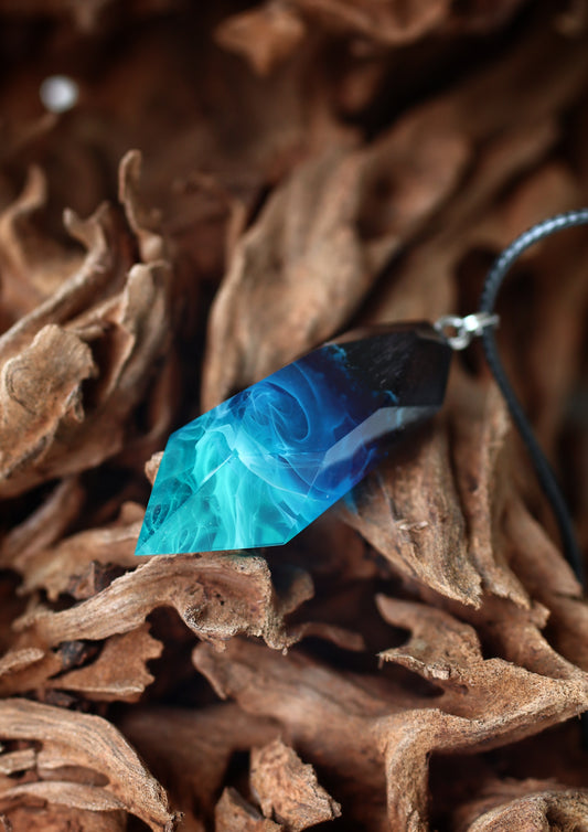 Epoxy resin and wood Northern light Crystal pendant