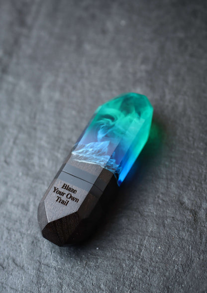 Epoxy resin and wood Northern lights Mountain USB