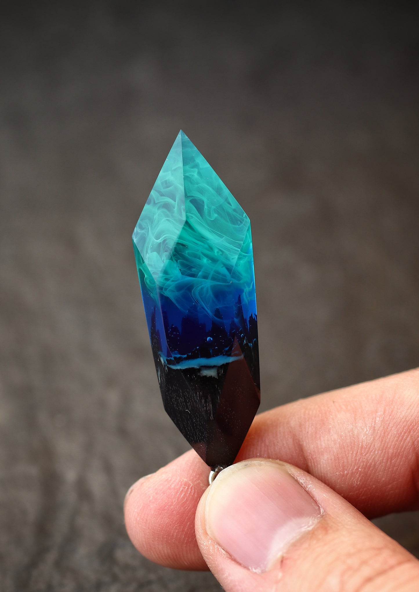 Epoxy resin and wood Northern light Crystal pendant