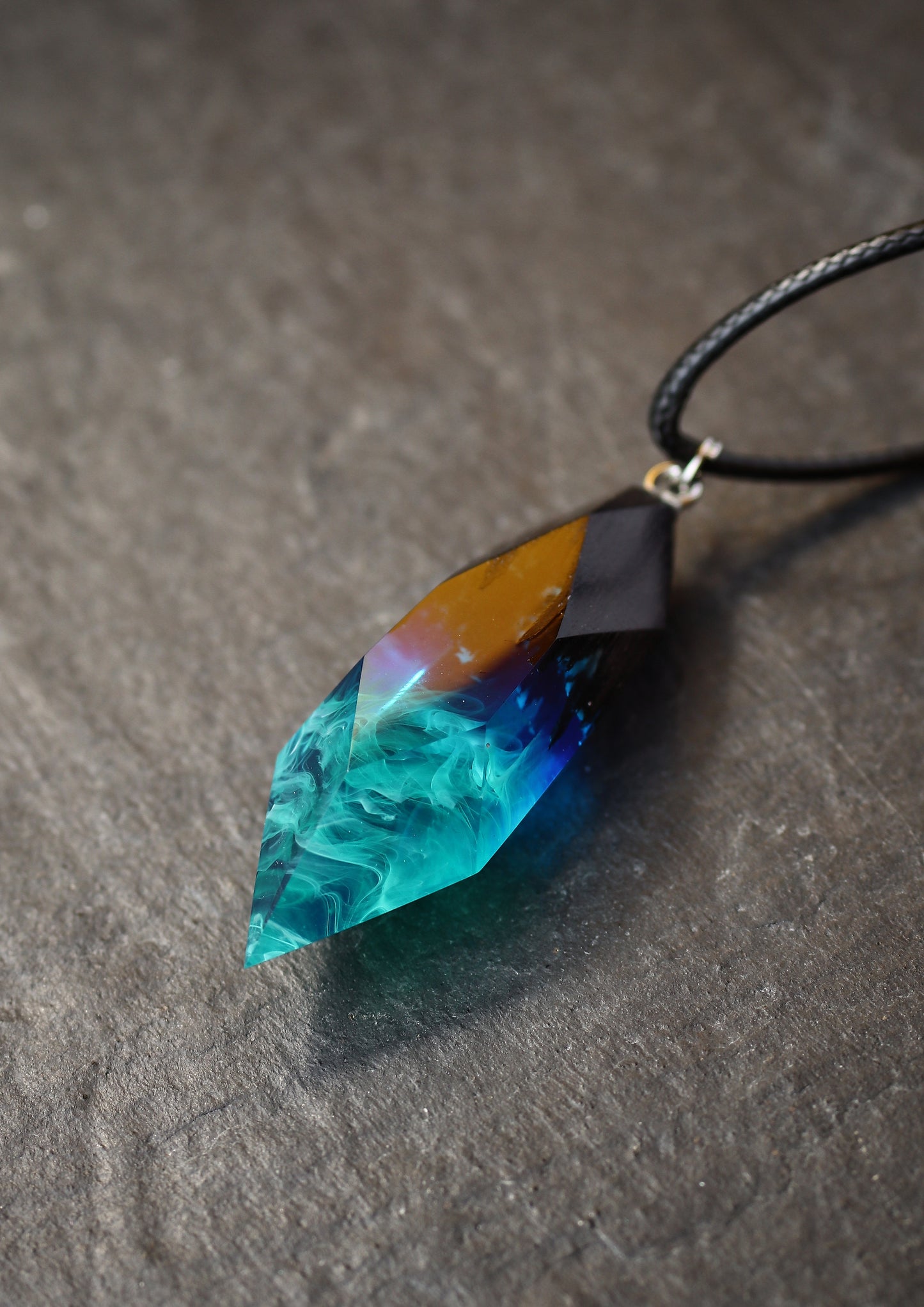 Epoxy resin and wood Northern light Crystal pendant