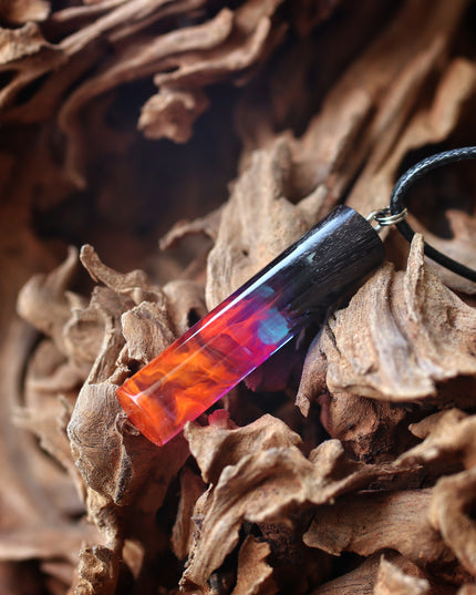 Epoxy resin and wood Northern lights & Nightfall Cylindrical Couple pendant
