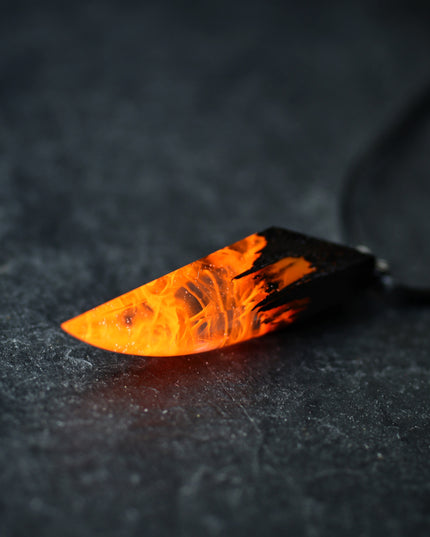 Epoxy resin and wood Fire Fang pendant