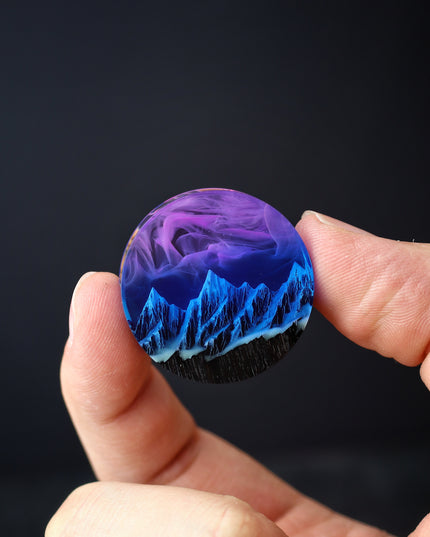 Epoxy resin and wood earring plug Mountain Nightfall