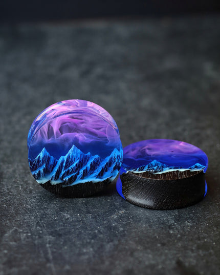 Epoxy resin and wood earring plug Mountain Nightfall