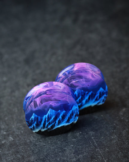 Epoxy resin and wood earring plug Mountain Nightfall