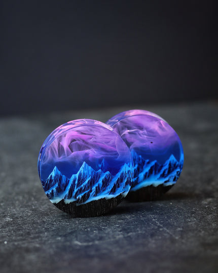 Epoxy resin and wood earring plug Mountain Nightfall