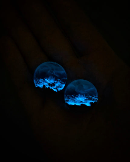 Epoxy resin and wood earring plug Flower Northern lights