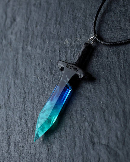 Epoxy resin and wood Northern lights Sword pendant
