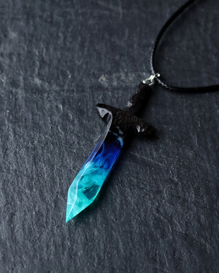 Epoxy resin and wood Northern lights Sword pendant