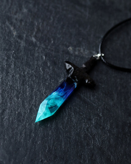 Epoxy resin and wood Northern lights Sword pendant