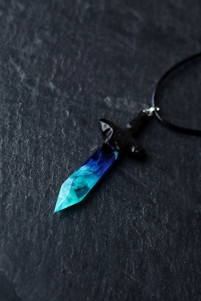 Epoxy resin and wood Northern lights Sword pendant
