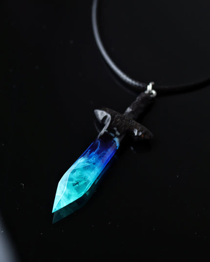 Epoxy resin and wood Northern lights Sword pendant