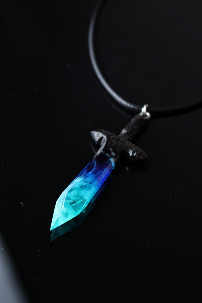 Epoxy resin and wood Northern lights Sword pendant