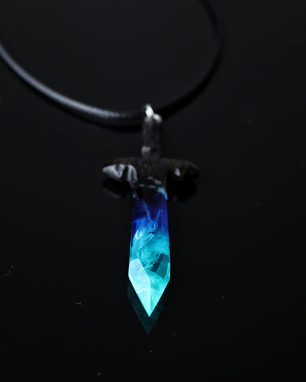 Epoxy resin and wood Northern lights Sword pendant