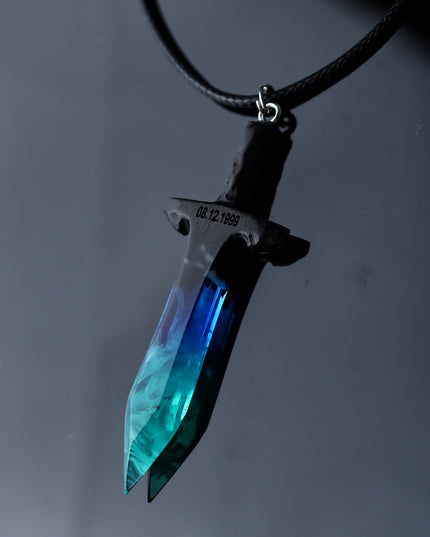 Epoxy resin and wood Northern lights Sword pendant