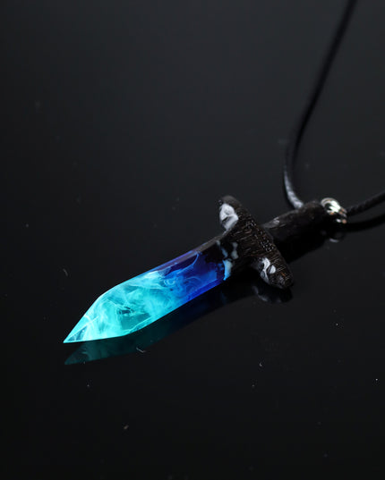 Epoxy resin and wood Northern lights Sword pendant