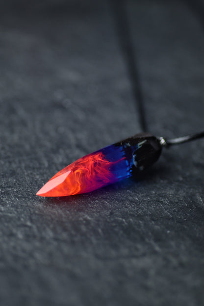Epoxy resin and wood Nightfall chaotic Сrystal pendant