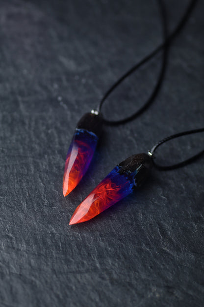 Epoxy resin and wood Nightfall chaotic Сrystal pendant