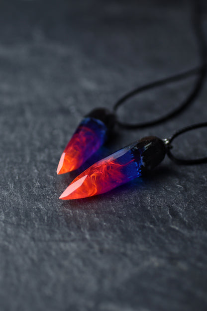 Epoxy resin and wood Nightfall chaotic Сrystal pendant