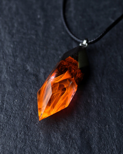 Epoxy resin and wood Fire Crystal pendant